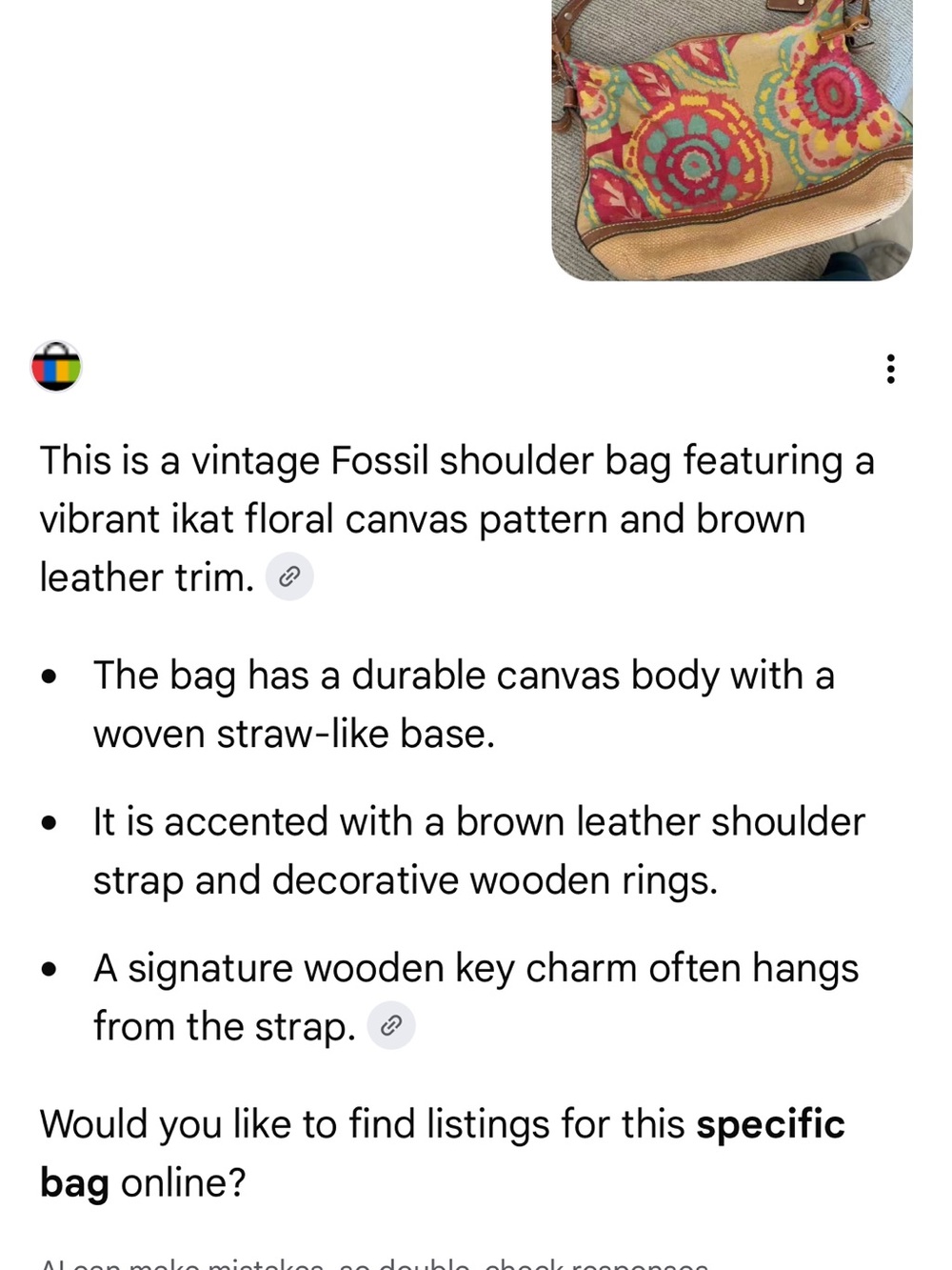 Vintage Fossil Boho Canvas Leather Shoulder Bag Floral Wood Key Charm Purse Y2K - Picture 14 of 16